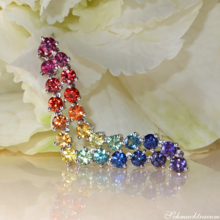 Regenbogen Saphir Ohrringe Weißgold 750 lang