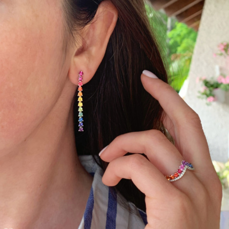 Regenbogen Saphir Ohrringe Weißgold 750 lang
