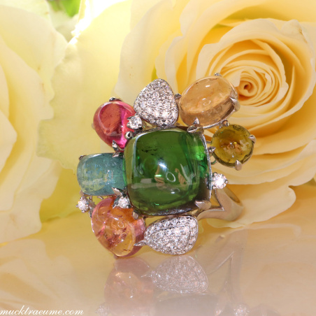 Spektakulärer Multicolor Turmalin Ring mit Brillanten (Unikat)