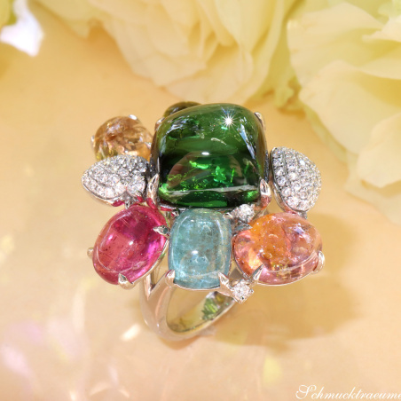 Spektakulärer Multicolor Turmalin Ring mit Brillanten (Unikat)