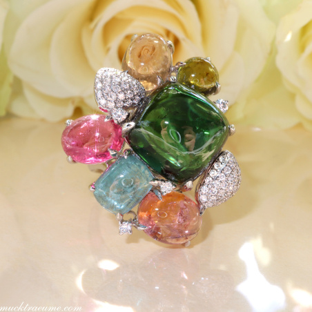 Spektakulärer Multicolor Turmalin Ring mit Brillanten (Unikat)