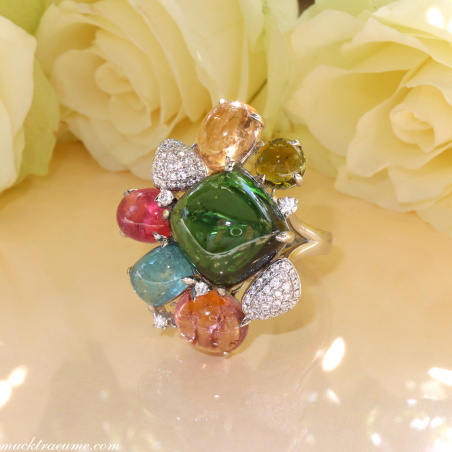 Spektakulärer Multicolor Turmalin Ring mit Brillanten (Unikat)