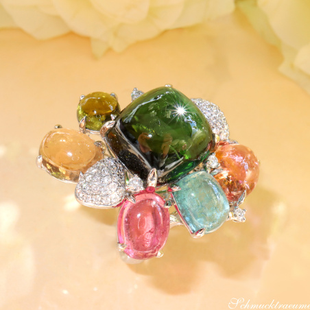 Spektakulärer Multicolor Turmalin Ring mit Brillanten (Unikat)