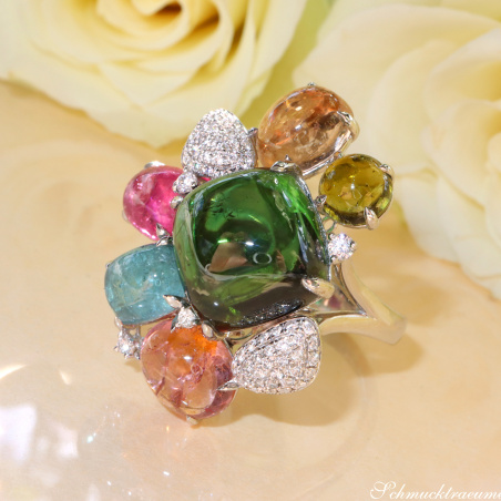 Spektakulärer Multicolor Turmalin Ring mit Brillanten (Unikat)