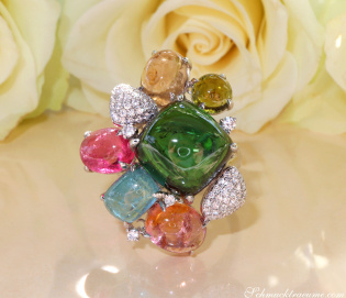 Spektakulärer Multicolor Turmalin Ring mit Brillanten (Unikat)