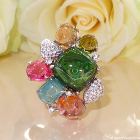 Spektakulärer Multicolor Turmalin Ring mit Brillanten (Unikat)