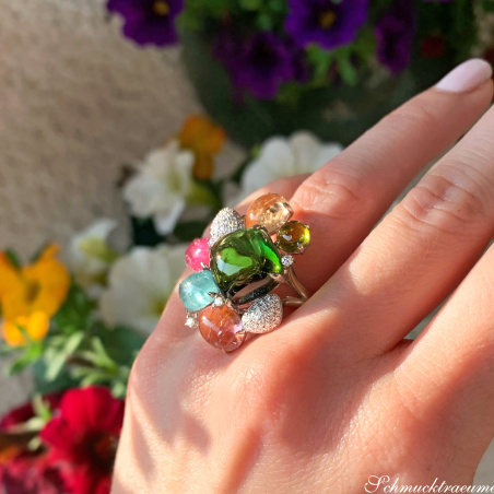 Spektakulärer Multicolor Turmalin Ring mit Brillanten (Unikat)