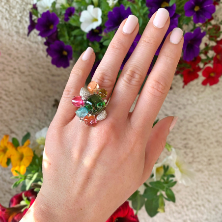 Spektakulärer Multicolor Turmalin Ring mit Brillanten (Unikat)