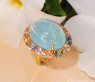 Opulenter Milky Aquamarin Ring mit Multicolor Saphiren