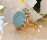 Opulenter Milky Aquamarin Ring mit Multicolor Saphiren