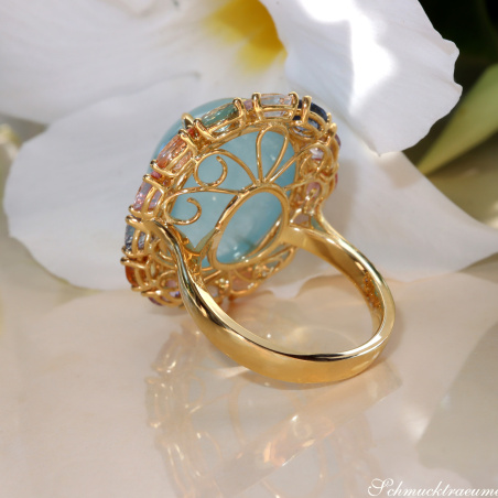 Opulenter Milky Aquamarin Ring mit Multicolor Saphiren
