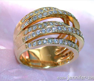 Huge Multi Row Diamond Ring in Yellow gold 18k