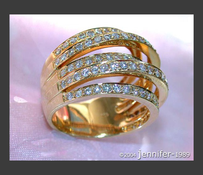 Huge Multi Row Diamond Ring in Yellow gold 18k