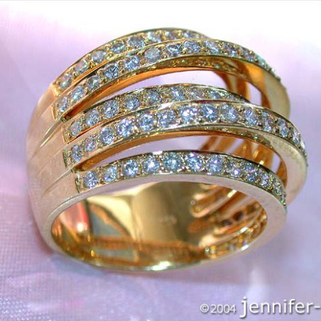 Huge Multi Row Diamond Ring in Yellow gold 18k