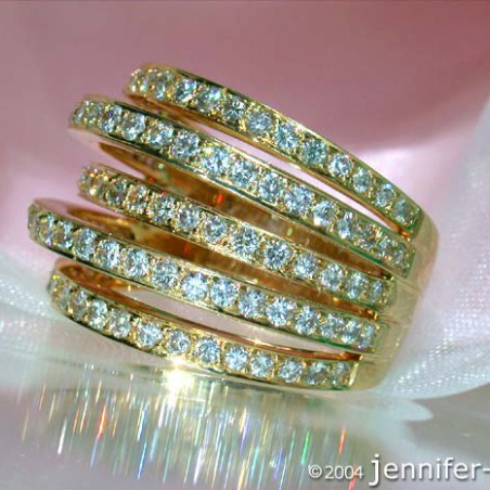 Huge Multi Row Diamond Ring in Yellow gold 18k