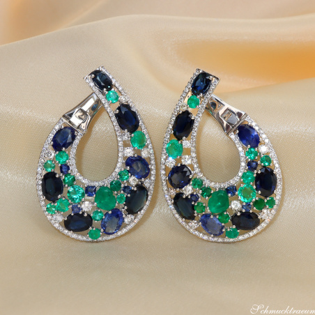 Luxuriöse Saphir Ohrgehänge mit Smaragden und Brillanten (20,56 ct.)