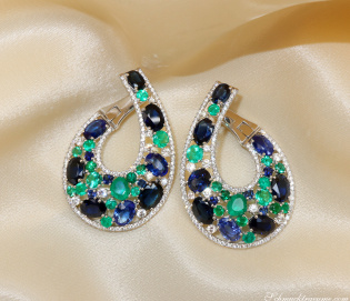 Luxuriöse Saphir Ohrgehänge mit Smaragden und Brillanten (20,56 ct.)