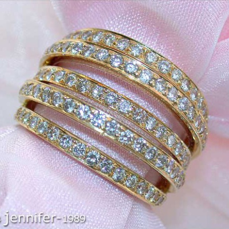Huge Multi Row Diamond Ring in Yellow gold 18k