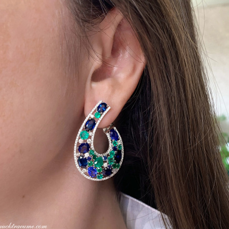 Luxuriöse Saphir Ohrgehänge mit Smaragden und Brillanten (20,56 ct.)