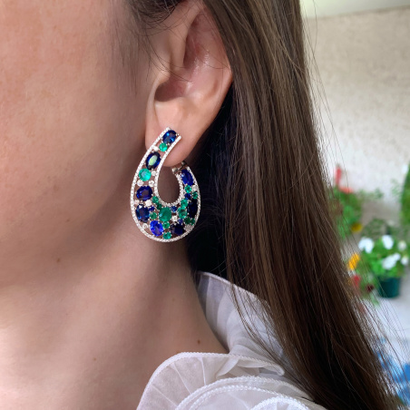 Luxuriöse Saphir Ohrgehänge mit Smaragden und Brillanten (20,56 ct.)