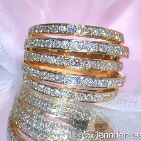 Huge Multi Row Diamond Ring in Yellow gold 18k