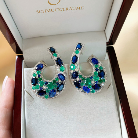 Luxuriöse Saphir Ohrgehänge mit Smaragden und Brillanten (20,56 ct.)
