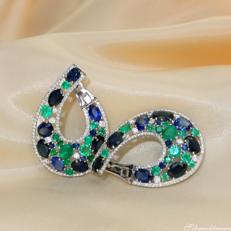 Luxuriöse Saphir Ohrgehänge mit Smaragden und Brillanten (20,56 ct.)