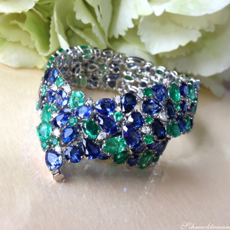 Luxuriöses Saphir Armband mit Smaragden und Diamanten