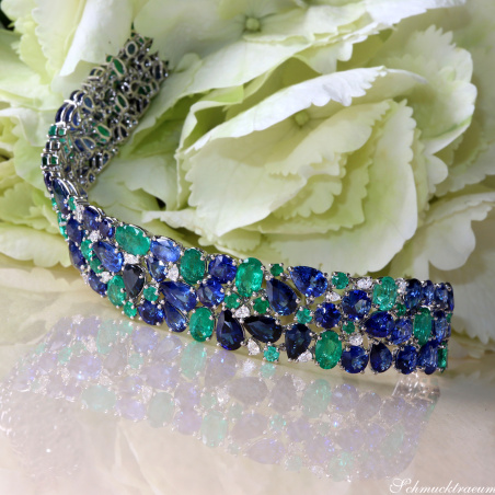 Luxuriöses Saphir Armband mit Smaragden und Diamanten
