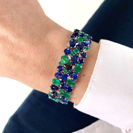 Luxuriöses Saphir Armband mit Smaragden und Diamanten
