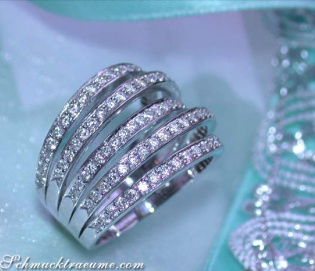 Huge Multi Row Diamond Ring in White gold 18k