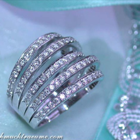 Huge Multi Row Diamond Ring in White gold 18k