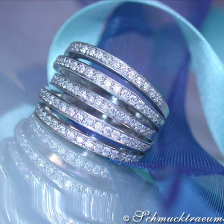 Huge Multi Row Diamond Ring in White gold 18k