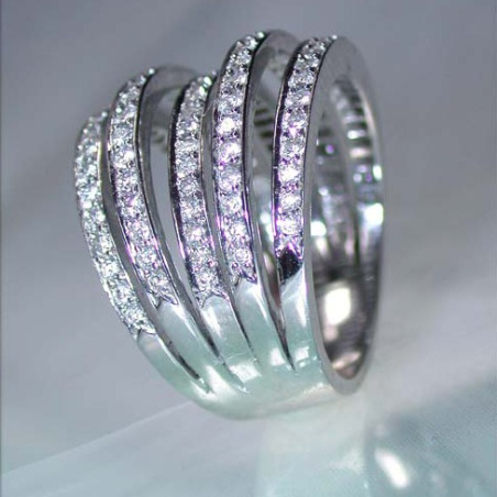 Huge Multi Row Diamond Ring in White gold 18k