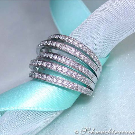 Huge Multi Row Diamond Ring in White gold 18k