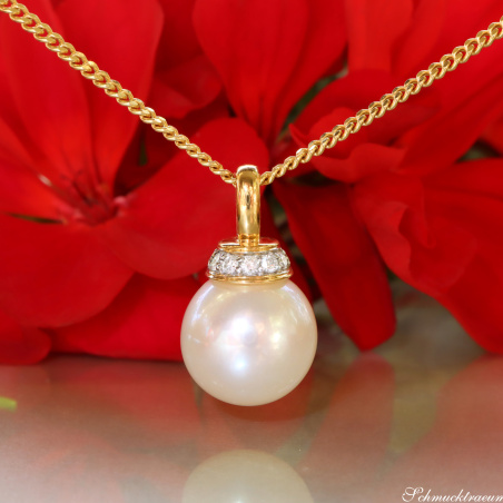 Wundervoller Süßwasserperle Anhänger mit Brillanten (mit Kette)