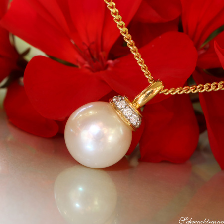 Wundervoller Süßwasserperle Anhänger mit Brillanten (mit Kette)