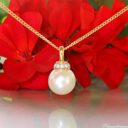 Wundervoller Süßwasserperle Anhänger mit Brillanten (mit Kette)
