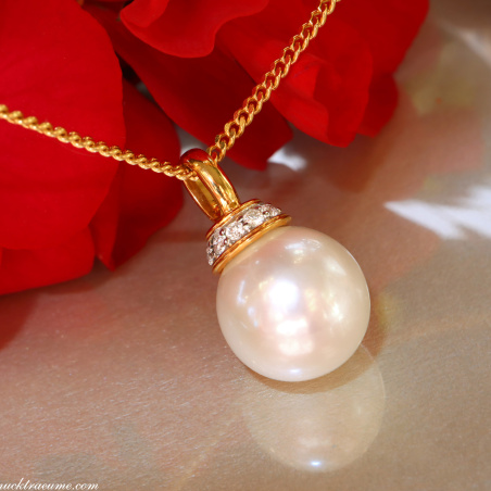 Wundervoller Süßwasserperle Anhänger mit Brillanten (mit Kette)