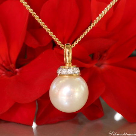 Wundervoller Süßwasserperle Anhänger mit Brillanten (mit Kette)