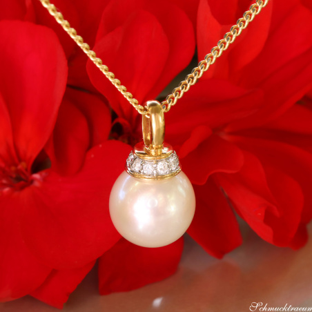 Wundervoller Süßwasserperle Anhänger mit Brillanten (mit Kette)