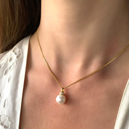 Wundervoller Süßwasserperle Anhänger mit Brillanten (mit Kette)