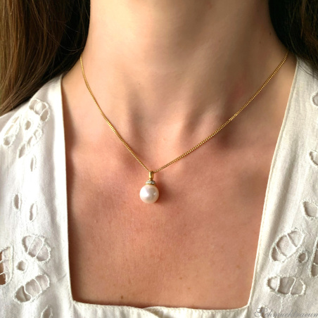 Wundervoller Süßwasserperle Anhänger mit Brillanten (mit Kette)