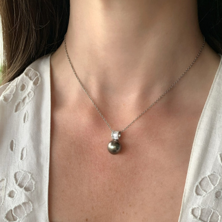 Eleganter Tahitiperle Anhänger mit Baguette Diamanten