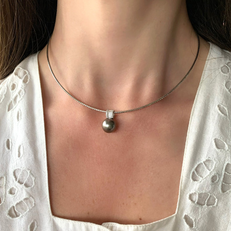 Eleganter Tahitiperle Anhänger mit Baguette Diamanten