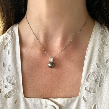 Eleganter Tahitiperle Anhänger mit Baguette Diamanten