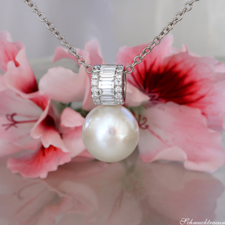 Exquisiter Süßwasserperle Anhänger mit Baguette Diamanten