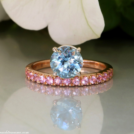 Raffinierter Aquamarin Ring mit rosa Saphiren