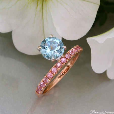 Raffinierter Aquamarin Ring mit rosa Saphiren