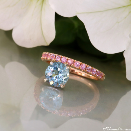 Raffinierter Aquamarin Ring mit rosa Saphiren